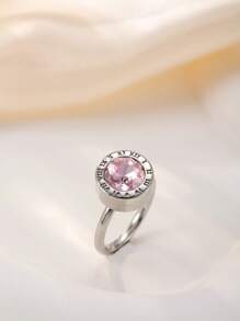 1 pieza Anillo de acero inoxidable chapado en oro de 18k con diamantes para mujer, accesorio elegante y de moda adecuado para uso diario, vacaciones, citas, regalo