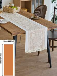 1 Stück Tischläufer im Boho-Stil, beige Blumenstickerei, selbstgemachte Küchen- und Esszimmer-Dekoration, rechteckig mit Quasten, geeignet für Feiertage, Geburtstage, Hochzeiten, Heimdekoration, Fotohintergrund