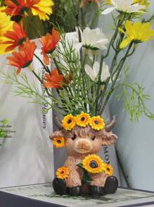 وعاء زهور على شكل ماشية عالية البر من الراتنج، نحت راتينجي لماشية الهضبة الأسكتلندية بزهور عباد الشمس للربيع، زوج من البقر المصغر، هدية ديكور مكتب أو منزل لحديقة الصيف متعدد الطبقات، مجموعة زوجين بنمطين مختلفين