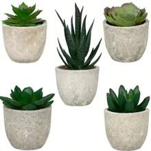1 Set(5pcs Or 3pcs Or 2pcs)Artificial Succulent Plants Potted,Simulation Plants With Small Artificial Plants, Includes Flower Pots For Interior Home Decor, Office, Bathroom And Bedroom, Comes With Plastic Eucalyptus And Micro Wheat Grass Plants, Perfect For Indoor Desk Artificial Plant Decoration