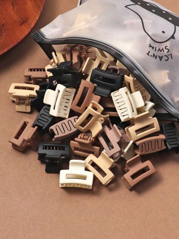 10/20pcs Square Hair Claw Clips, Suitable For Thick Hair, Anti-Slip Hair Clips, Suitable For Women, Cute And Sturdy Hair Accessories, Suitable For Curly And Fluffy Hair, Matte Coffee Color Elegant (Hair Clips Only, Excluding Storage Bags) Back To School