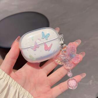 Pink Butterfly Chain Protective Case For Redmi Buds 5/6S/6 Play Global Version, Transparent Simple Soft Case For Redmi Buds 6/7S/SE, Air4 SE / Air3 SE, Redmi Buds 6 Pro/5 Pro, Redmi Buds 4 Lite/6 Lite Earphone Case