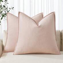 Local Delivery- Decorative Linen Pillow Covers 18x18 Inch Natural Beige ​Boho Farmhouse​ ​Neutral Couch Throw Pillows For Bed Pack Of 2 Accent Outdoor Pillowcase Modern Sofa Cushion Livingroom Home Decor - Light Pink - 查看 1