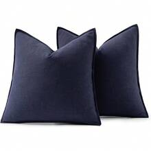 Local Delivery- Decorative Linen Pillow Covers 18x18 Inch Natural Beige ​Boho Farmhouse​ ​Neutral Couch Throw Pillows For Bed Pack Of 2 Accent Outdoor Pillowcase Modern Sofa Cushion Livingroom Home Decor - Navy - 查看 6