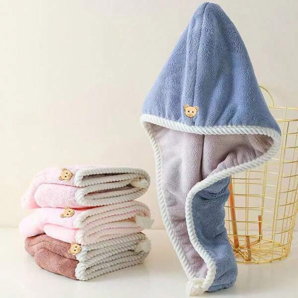 3 stuks/set dubbellaags dames koraal fleece zachte absorberende haardrooghanddoek, dikke vochtafvoerende haarverzorgingsmuts, geschikt voor alle seizoenen