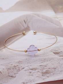 1 brazalete de acero inoxidable para mujer de moda con diseño abierto de piedra natural - geometría - Ver 51