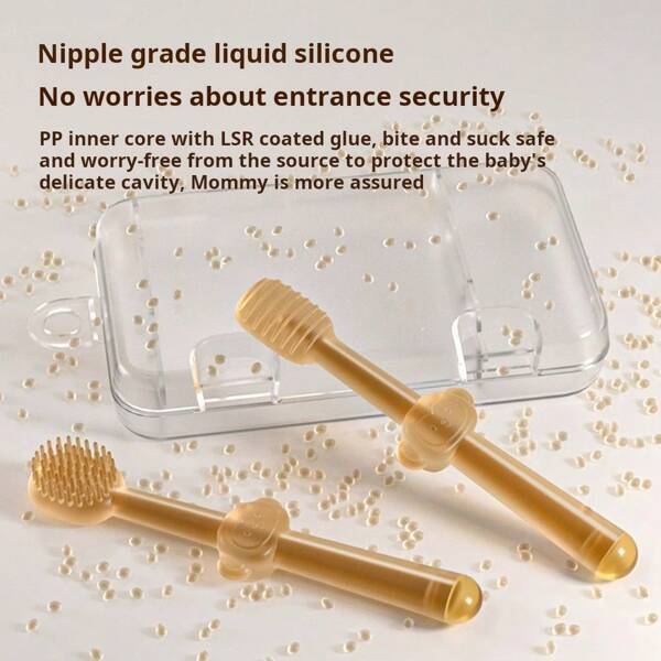 Set de cepillo de dientes para bebé - Masajeador de encías de silicona, cepillo de dientes para bebé, raspador de lengua para niños de 0 a 1 año