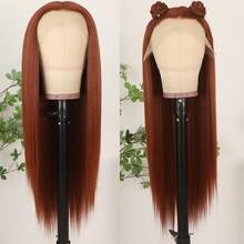 13X4 Free Part Blue Lace Front Wigs 26 Inch Pre Plucked Long Straight Hair Wigs Glueless Soft Light Blue Colored Wigs Heat Resistant Long Blue Straight Synthetic Lace Front Wigs For Fashion Women For Daily Christmas Party Cosplay Use - 鏽棕色 - 查看 6