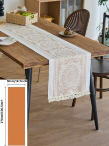 1 Stück Tischläufer im Boho-Stil, beige Blumenstickerei, selbstgemachte Küchen- und Esszimmer-Dekoration, rechteckig mit Quasten, geeignet für Feiertage, Geburtstage, Hochzeiten, Heimdekoration, Fotohintergrund