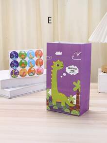1套/4个，卡通恐龙礼品袋，可爱牛皮纸糖果袋，节日礼品袋