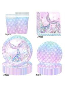 10pcs/20pcs/50pcs/80pcs Mermaid Theme Party Paper Plates & Tableware, Suitable For Princess Baby Shower, Under The Sea Mermaid Birthday Party Decorations, Ocean Theme Tableware (Plates, Cups, Napkins) - Multicolor - View 13