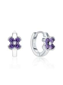 1 Paar 925 Sterling Silber Allergiefreie Ohrringe mit vierblättrigem Kleeblatt - Verziert mit funkelndem violettem synthetischem kubischem Zirkonia, symbolisiert Glück und Charme. Zierlich und lieblich, perfekt für den täglichen Frühlings-/Sommertrag oder Partys von Mädchen. Ein ideales Geschenk zum Geburtstag/Feiertag für Töchter oder Enkelinnen