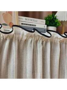Cortinas transparentes con bordes a rayas japoneses y ribete negro, cortina corta para la cocina
