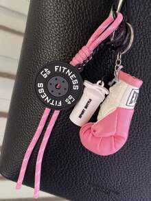 迷你健身套装运动杠铃和拳击手套编织绳钥匙扣包饰，男女皆宜，健身爱好者的完美选择，男女皆宜的理想礼物，适合装饰背包 - 彩色 - 查看 1