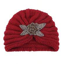 1pc European Style Beaded Knitted Beanie Cap With Rhinestone Decor, Bohemian Headwrap Winter Hat - Multicolor - View 4