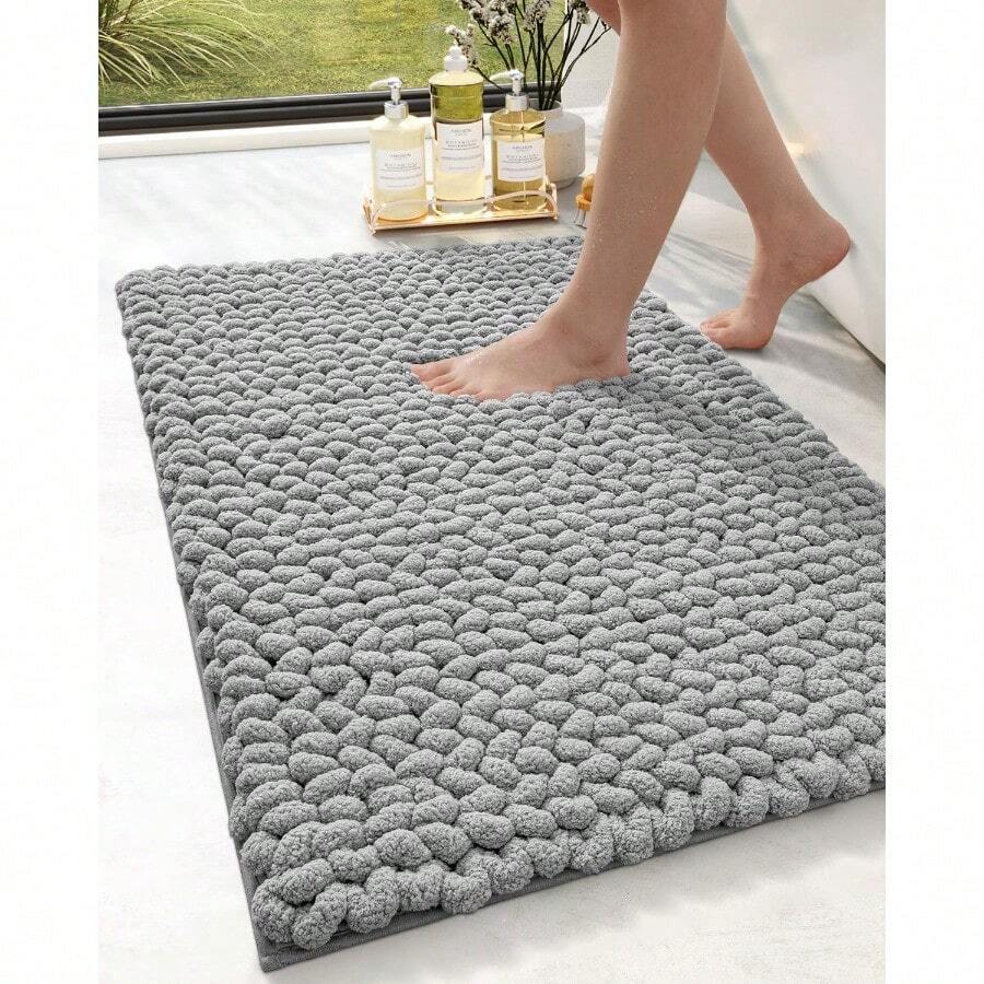DEXI Bathroom Rugs 17x30 Non Slip Washable Bath Mat Luxury Chenille Super Absorbent Thick Bathmats For Shower Floor Plush Fluffy Shaggy Carpet For Tub Light Grey - 17吋x30吋(矩形) - 查看 1