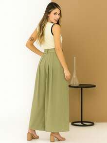 WOMEN'S PANTS, WIDE LEG, HIGH WAIST, VALENTINE'S DAY PANTALONA - Xanh nhạt - Xem 2