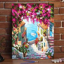 DIY Digital Oil Painting Kit For Adults, 40x50cm, Includes Paint And Brushes, Great For Stress Relief, Paint By Numbers, Handcraft Filling Numbers, Romantic Seaside Town Landscape Design, Room Decor Wall Craft, Mural, Beginner Painting, Ideal Gift For Friends (No Frame)