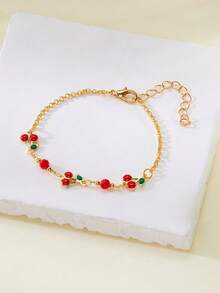 1pc Cute Little Cherry Decor Minimalist INS Style Chain Bracelet, Teens & Young Adults - Multicolor - View 6
