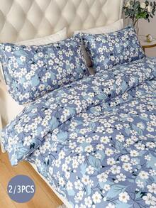 2/3 件套羽绒被套（1 * 羽绒被套 + 1/2 * 枕套，不含芯），花卉印花床上用品套件，柔软舒适的羽绒被套，适用于卧室、客房