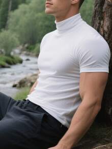 GRDR 男士夏季半高领短袖T恤，适合户外休闲穿着