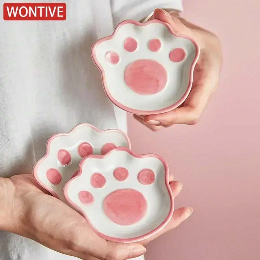 Japanisches süßes Katzenpfoten Geschmacksgericht Keramik Cartoon Dessertteller Soja Obst Saucenplatte Gewürzschüssel Haushalts Dip Geschirr