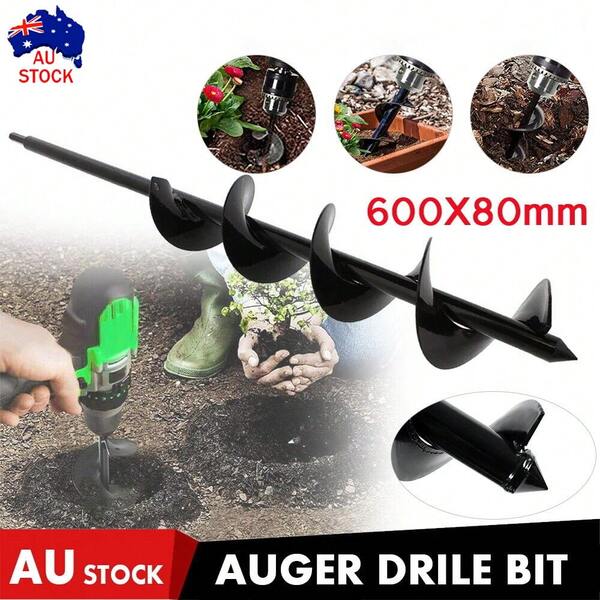 600mm X 80mm Garden Planting Drill Bit, Earth Planter Post Hole Auger Digger Metal Garden Auger Spiral Drill Bit - For Garden, Post Digger, Planter, Outdoor Gardening Tool