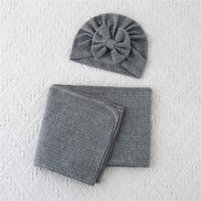 Newborn Baby Swaddle Blanket Set With Big Bow Hat, 1pc Hat And 1pc Wrap - Multicolor - View 14