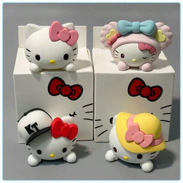 Sanrio Sanrio Cute KT Cat Head 5 peças Console Central de Carro Pequeno Q Edition Katy Decoração de Carro Enfeite DIY Decoração de Escritório e Mesa de Estudo [Temporada de Volta às Aulas] [Temporada de Volta às Aulas]