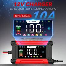 RJTianye 12V 10A Smart Pulse Car Battery Charger For Lead-Acid Batteries, Motorcycle & Auto