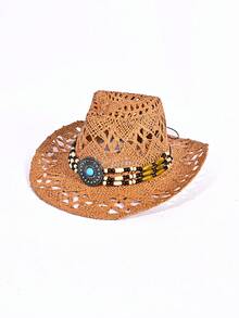 1 件西部牛仔帽，女士复古牛仔帽，男士夏季休闲牛仔帽，时尚朋克牛仔帽，波西米亚风牛仔帽（如果收到商品后发生变形，可能需要手动重塑帽檐）