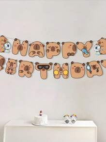 12pcs Adorable Capybara Birthday Party Decorations Banner, Playful Design, Party Decorations Suitable For Theme Parties, Festivals, Animal-Themed Celebrations