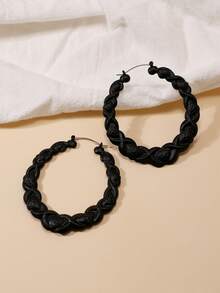 1pair Oval Textured Drop Earrings, European Style For Women Suitable For Festivals, Parties Or Daily Wear - Yellow Gold - View 9