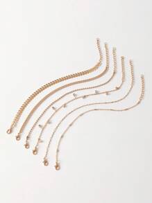 Tropiscape 6pcs Minimalist Crystal Element Beach Anklet Set, Versatile Fashion Accessory Gift For Women & Girls, Ideal For Beach Vacation Vacay Vibes Vacation Relax Beach