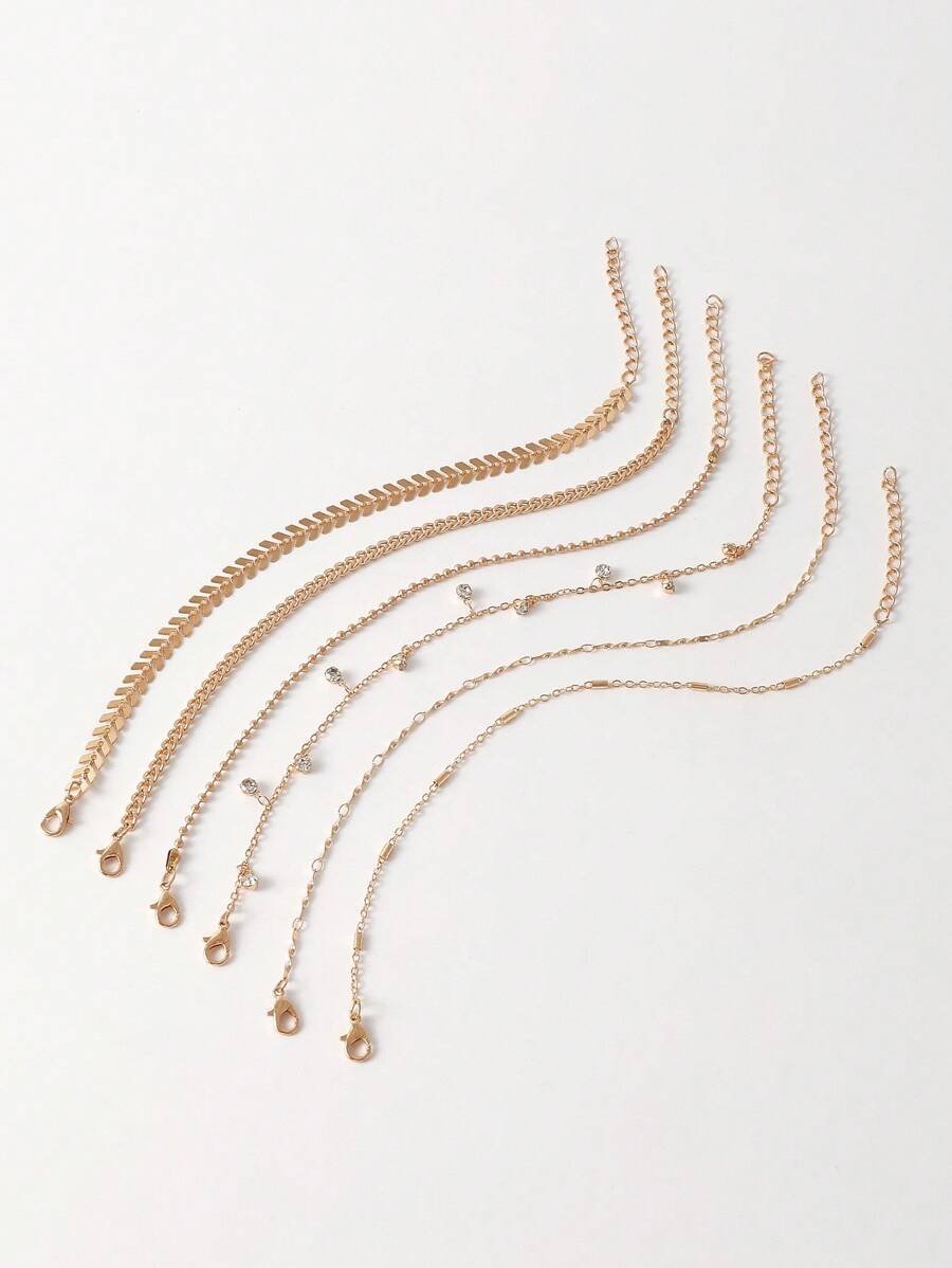 Tropiscape 6pcs Minimalist Crystal Element Beach Anklet Set, Versatile Fashion Accessory Gift For Women & Girls, Ideal For Beach Vacation Vacay Vibes Vacation Relax Beach