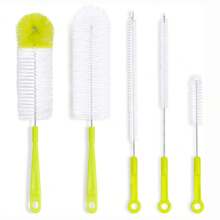 5 pièces Set de brosse de nettoyage de biberon bébé - Brosse à bouteille à long manche pour bouteilles à col étroit, en plastique durable, idéal pour la cuisine et l'extérieur, fournitures de nettoyage de cuisine essentielles