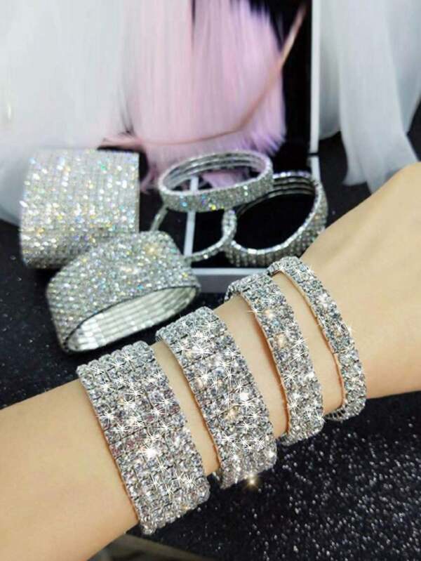 6pcs/set Glamorous Full Rhinestone Bracelet For Women For Prom Party Banquet