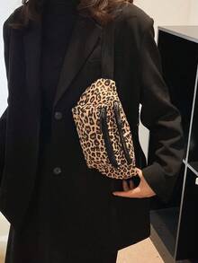 时尚尼龙豹纹腰包，休闲韩版户外运动简约腰包，女士手机零钱包胸包 - 棕色 - 查看 3