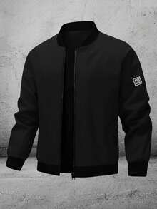 Plus Size Men's Casual Zip-Up Lightweight Jacket, Regular Fit Winter - Black - View 2