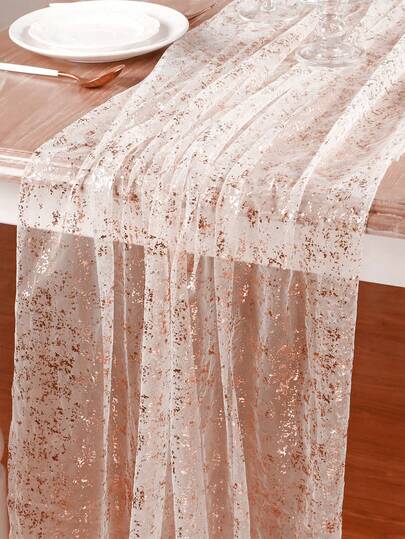 1 件玫瑰金亮片桌旗、碎金纱布、涤纶矩形闪亮桌布桌旗、生日婚礼派对装饰、迎婴派对用品、家居装饰、派对装饰、生日派对用品、餐桌装饰、厨房装饰