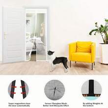 1 pieza Cortina de puerta mosquitera magnética estilo europeo de lujo - Bordado de encaje + Rayas 3D, Cierre automático silencioso, Instalación sin taladro, Adecuada para sala de estar/dormitorio, Decoración lujosa antipolvo para todo el año