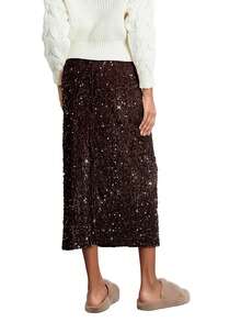 Women Long Skirt, Elegant Elastic Waist Shiny Sequins Casual Skirt Streetwear For Daily - 咖啡色 - 查看 5