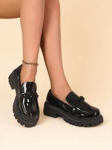 Mädchen Retro Schleifen Ballerinas - atmungsaktive Loafers mit dicker gepolsterter Sohle, runde Zehenform bequeme Flats in Schwarz