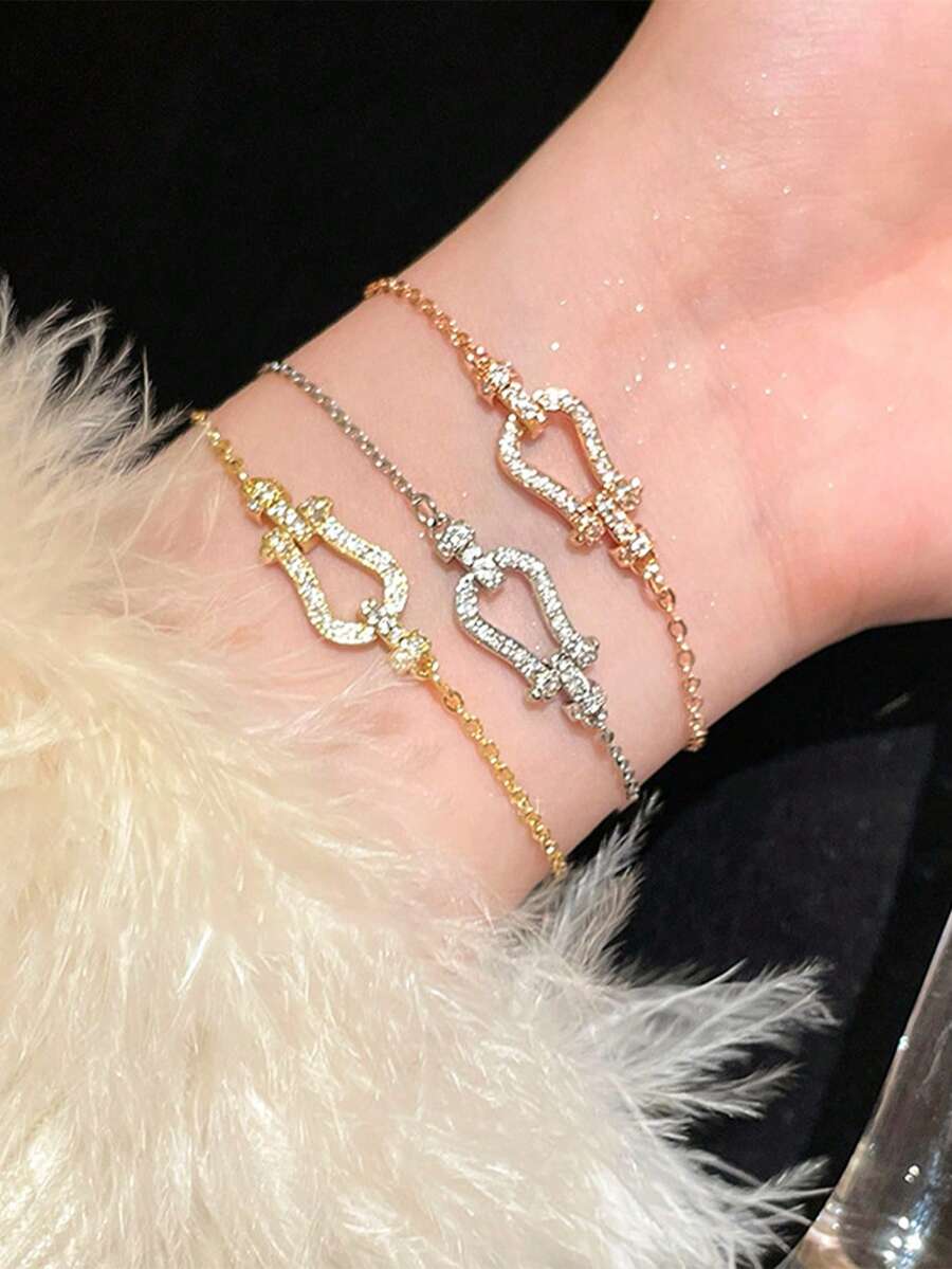 1 件时尚马蹄形方晶锆石手链，百搭马蹄形手链，女士珠宝配饰 - 馬蹄扣手鍊 - 查看 1