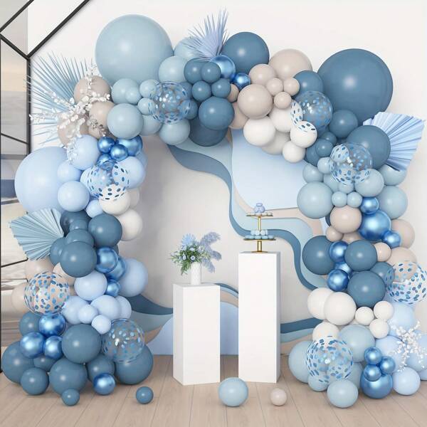 165pcs Blue And Creamy White Latex Balloons For Birthday, Engagement, Wedding, Bride Gifts, Graduation, Anniversary, Baptism, Theme Parties, Valentine'S Day, Christmas, New Year, Wedding Season, Background Decorations, Home Decorations