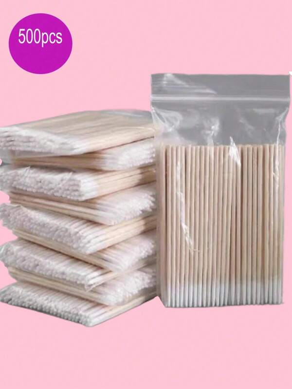 500Pcs Nails Wood Cotton Swab Clean Sticks Bud Tip Wooden Cotton Head Cotton-Swab Clean Sticks Manicure Detail Corrector Nail Polish Remover Art Tool
