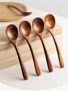 9件套木勺，包括18厘米/7英寸木制蜂蜜勺（用于泡茶）、优雅木制茶匙（用于搅拌咖啡）、小型木勺（用于烹饪）、有机木勺（用于汤、茶和用餐）、手工木制餐勺 - 棕色 - 查看 4