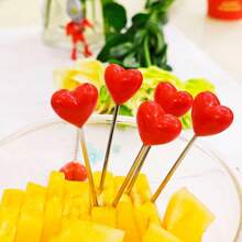 5 Stücke Fruchtgabeln - rosa, herzförmige Edelstahl Salat, kreative Kuchen Dessert Gabeln, geeignet für Valentinstag, Weihnachten, Hochzeiten und Partys. Perfekt zum Servieren von frischen Früchten und Snacks, Party Geschirr | romantisches Thema | Geschirr, Fruchthaltende Tafelausstattung