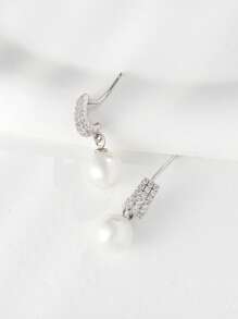 ELSEDES 1 Pair S925 Sterling Silver Pearl Embellished Earrings, Showcasing Fashionable Charm, Quality Jewelry, Suitable For Women's Daily, Party, Anniversary Outfits