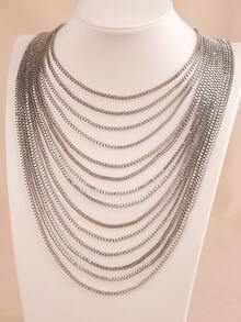 1 Pc Fashionable Multi-Layer Long Necklace, Multi-Layer Necklace, Suitable For Ladies To Wear At Parties - Yellow Gold - View 3